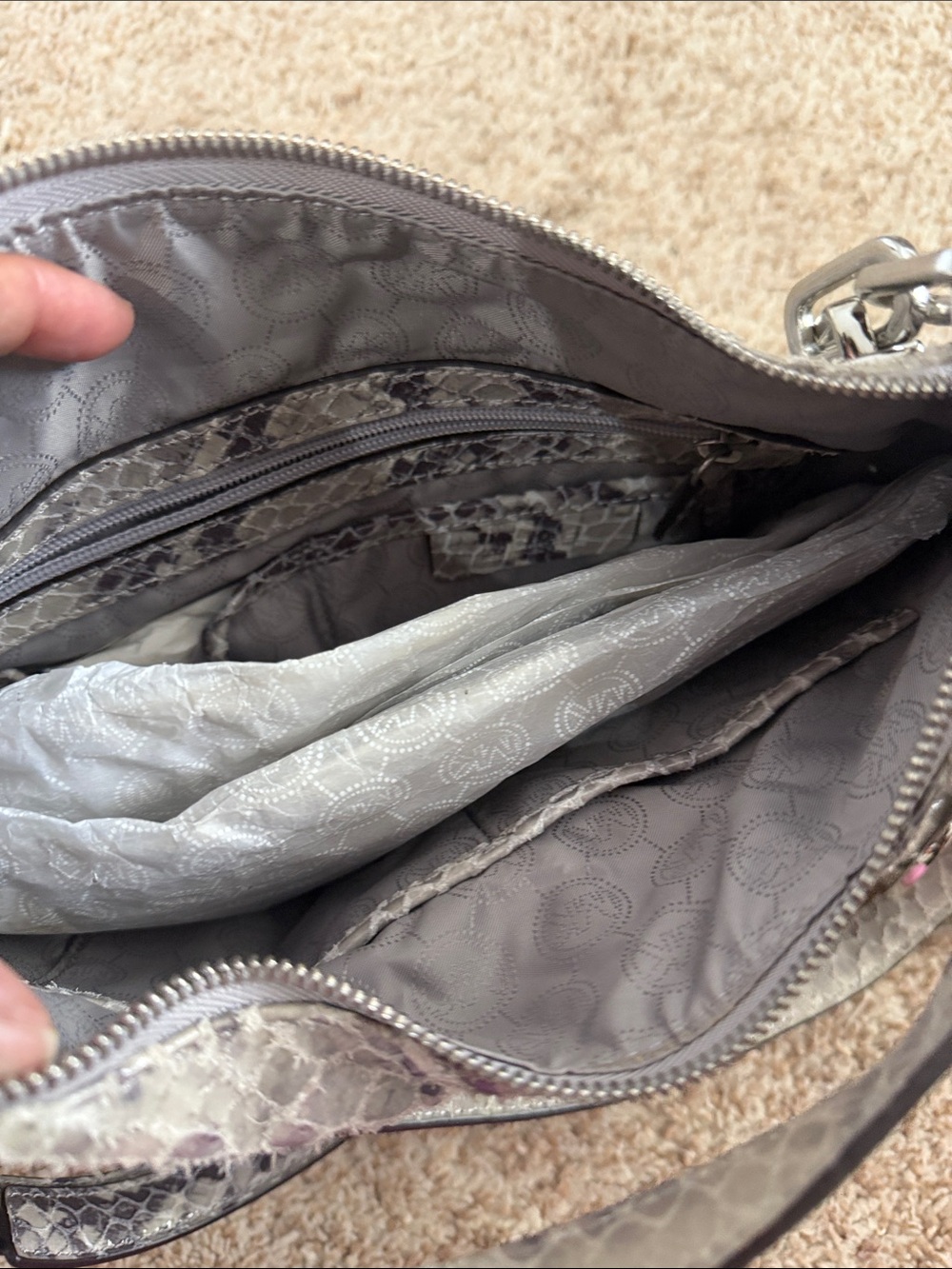 Michael Kors Taupe and Dark Brown Snake-Print Leather Shoulder Bag - Picture 3 of 3